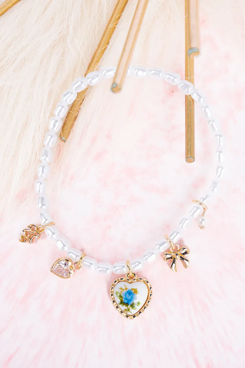 Heart Of Blue Rose Pearl Bracelet