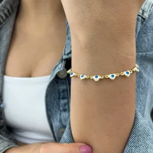 Heart Shaped Blue Eye Chain Bracelet