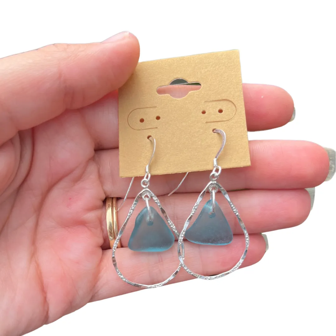 Hoop Sea Glass Earrings in Light Blue