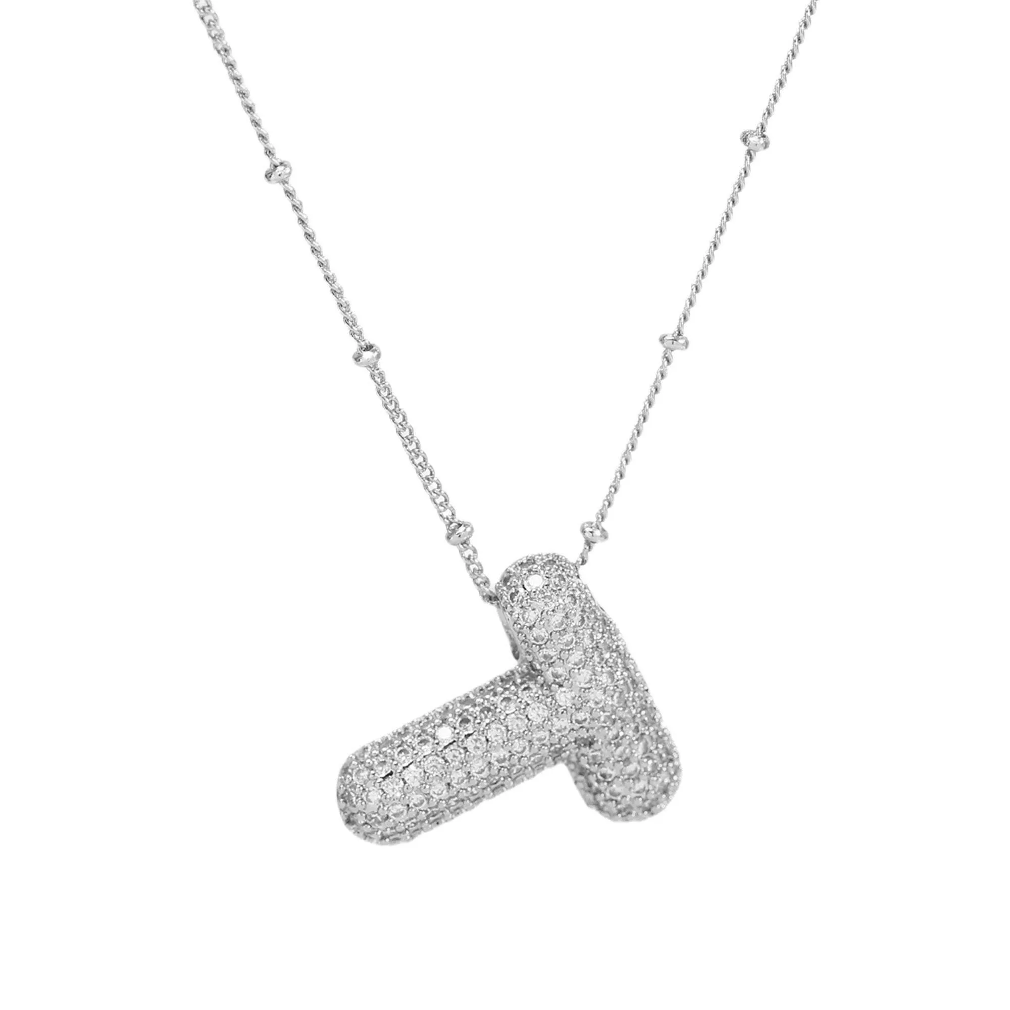 Initial CZ Balloon Bubble Sterling Silver Necklace: M