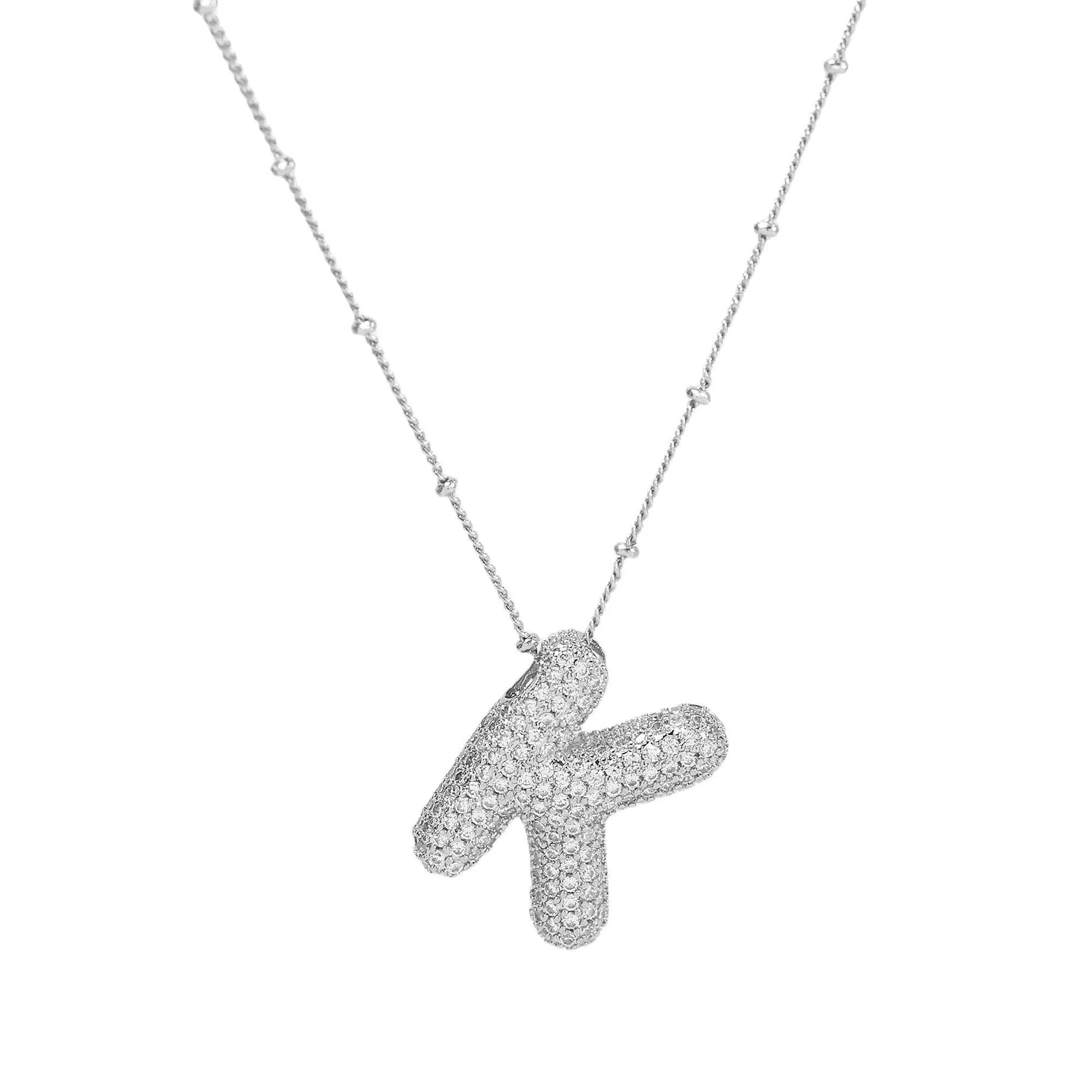 Initial CZ Balloon Bubble Sterling Silver Necklace: M