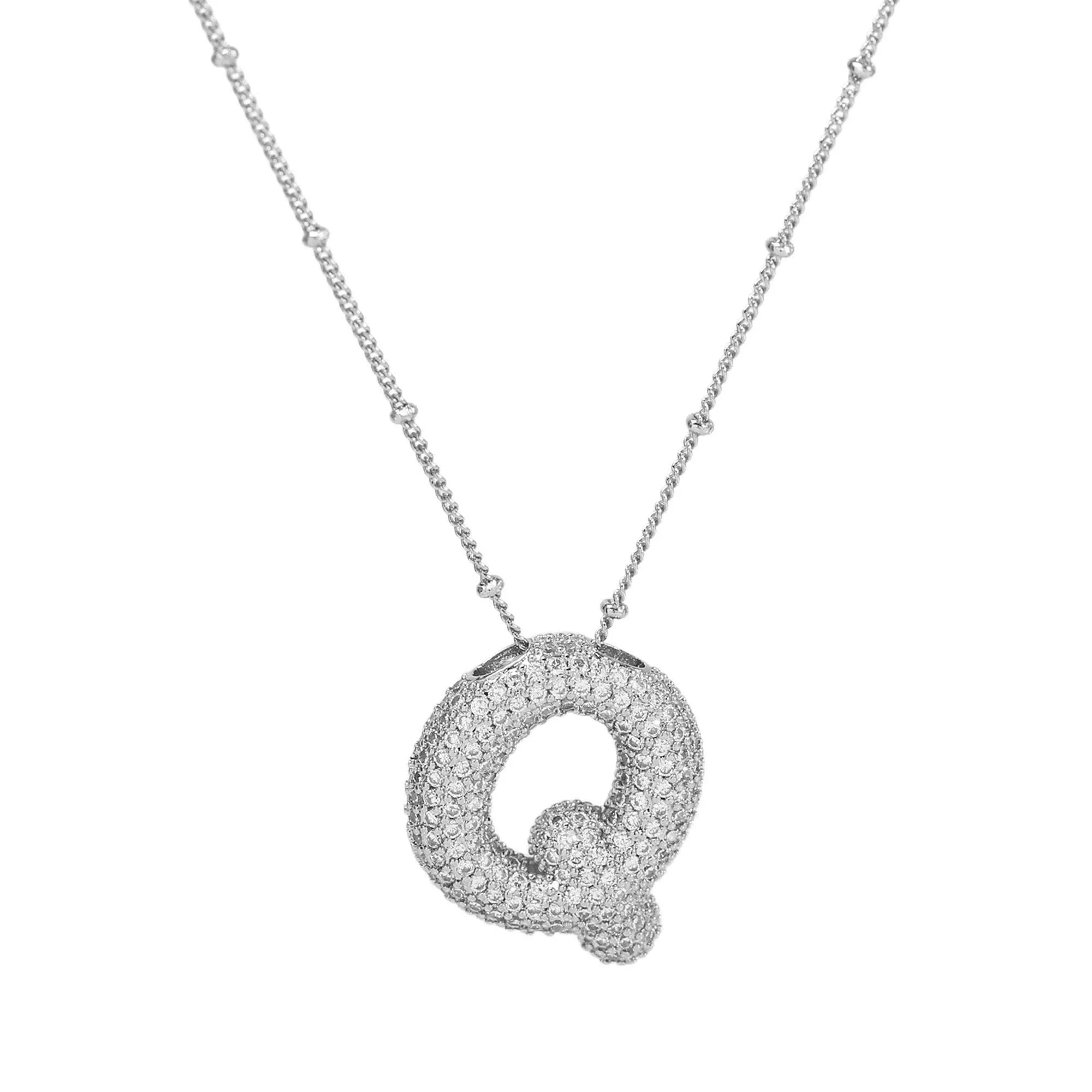 Initial CZ Balloon Bubble Sterling Silver Necklace: M