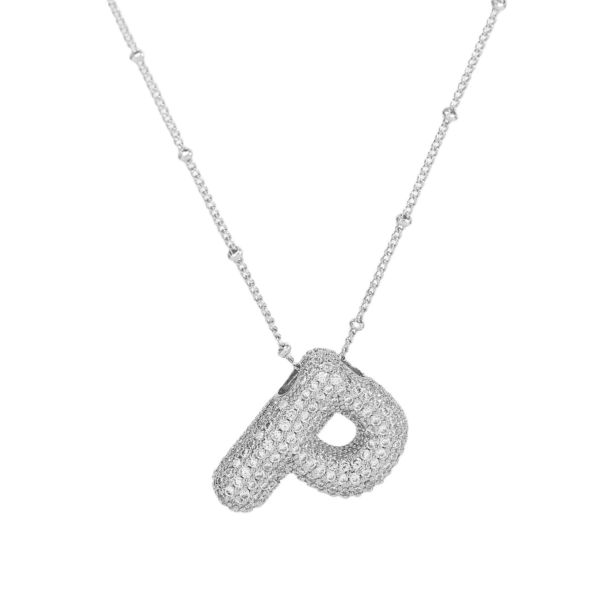 Initial CZ Balloon Bubble Sterling Silver Necklace: M