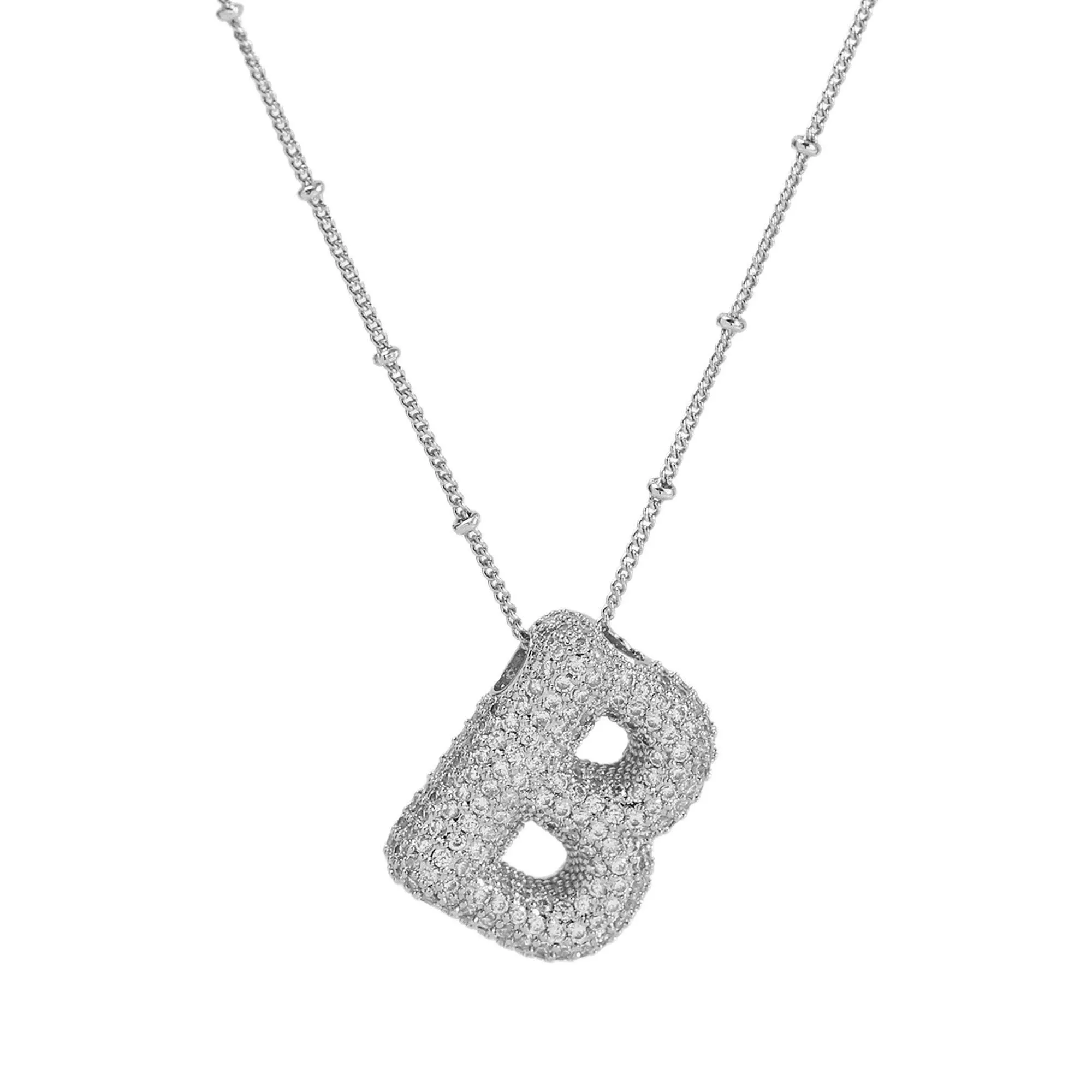 Initial CZ Balloon Bubble Sterling Silver Necklace: M