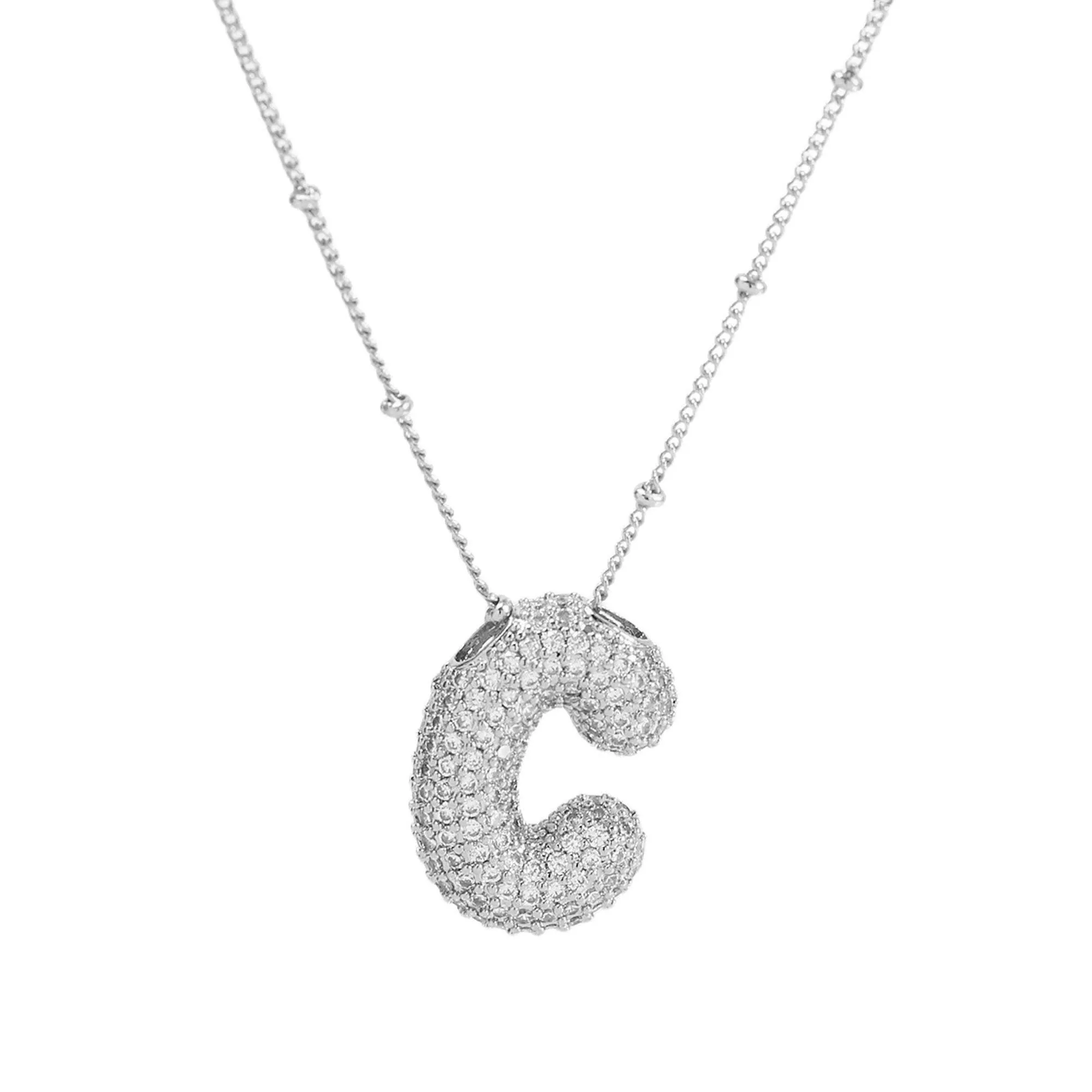 Initial CZ Balloon Bubble Sterling Silver Necklace: M