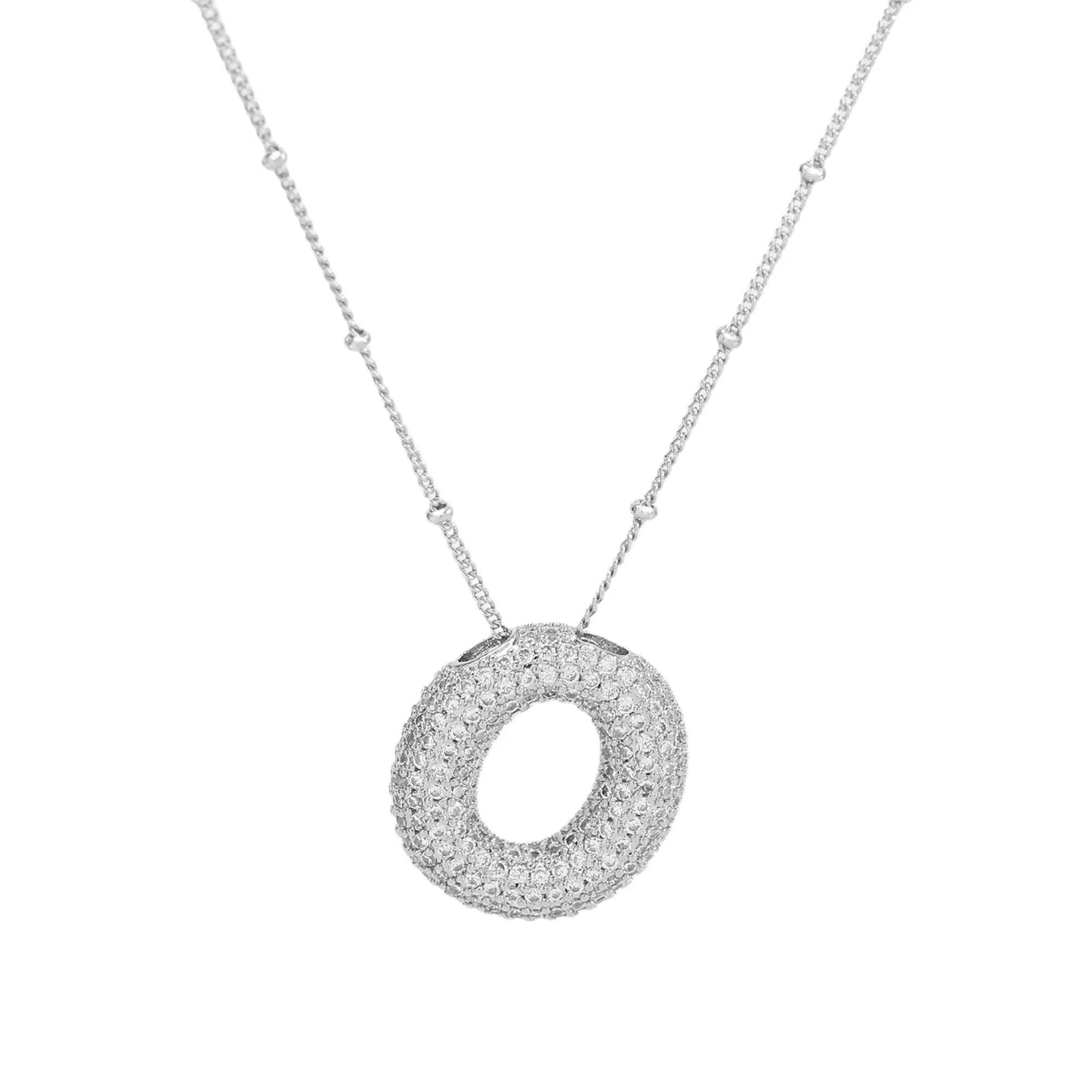 Initial CZ Balloon Bubble Sterling Silver Necklace: M