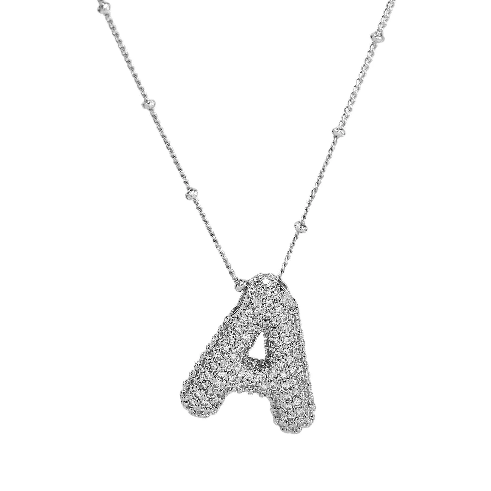 Initial CZ Balloon Bubble Sterling Silver Necklace: M