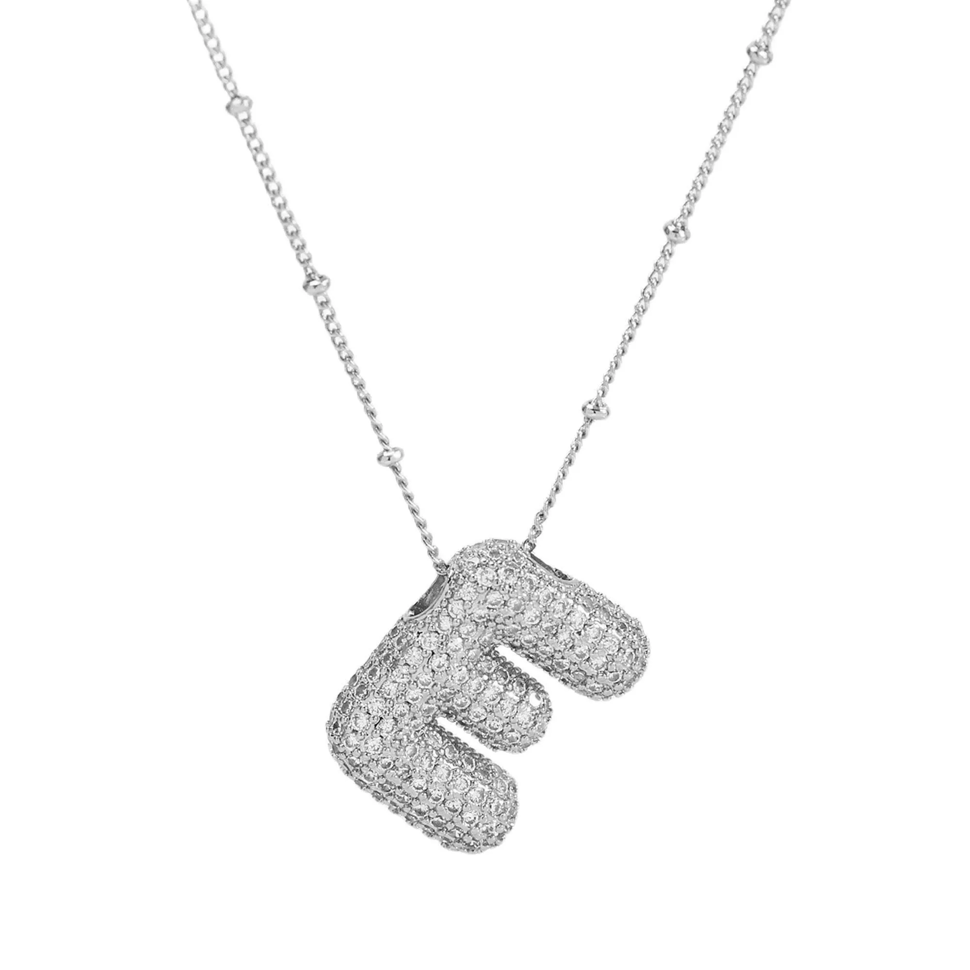 Initial CZ Balloon Bubble Sterling Silver Necklace: M
