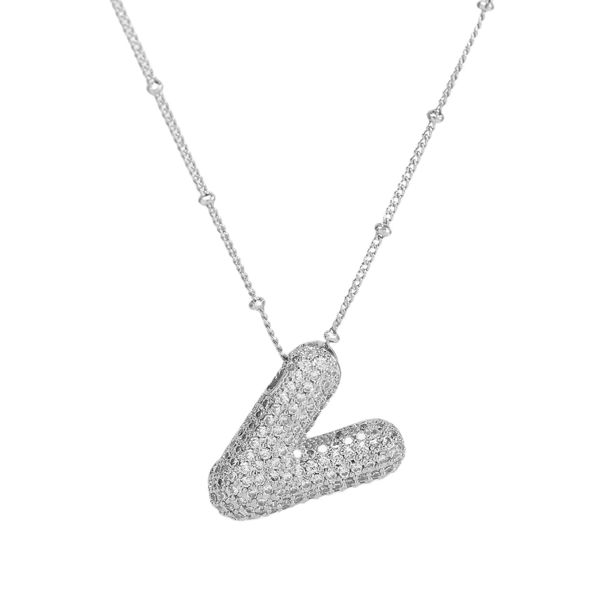 Initial CZ Balloon Bubble Sterling Silver Necklace: M