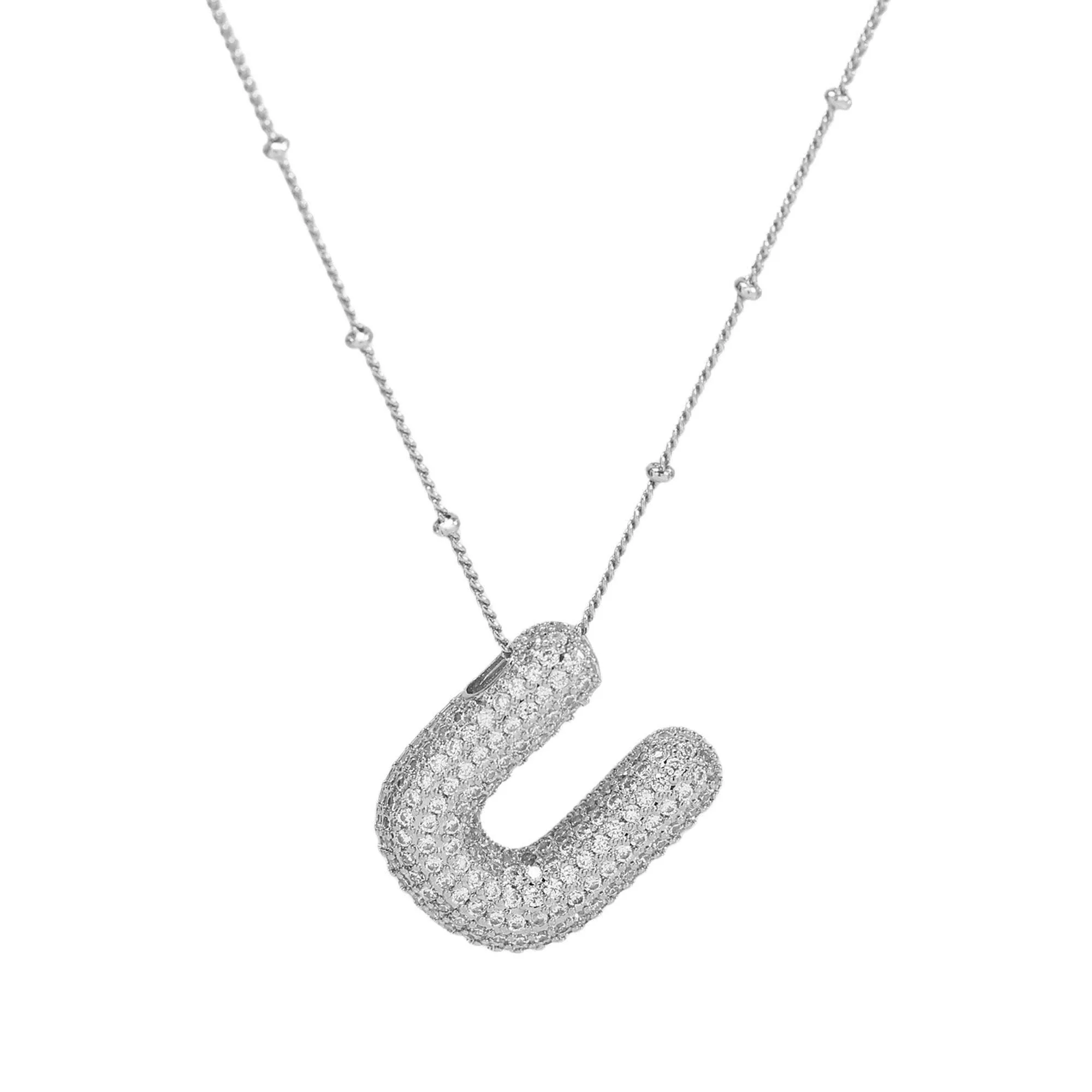 Initial CZ Balloon Bubble Sterling Silver Necklace: M