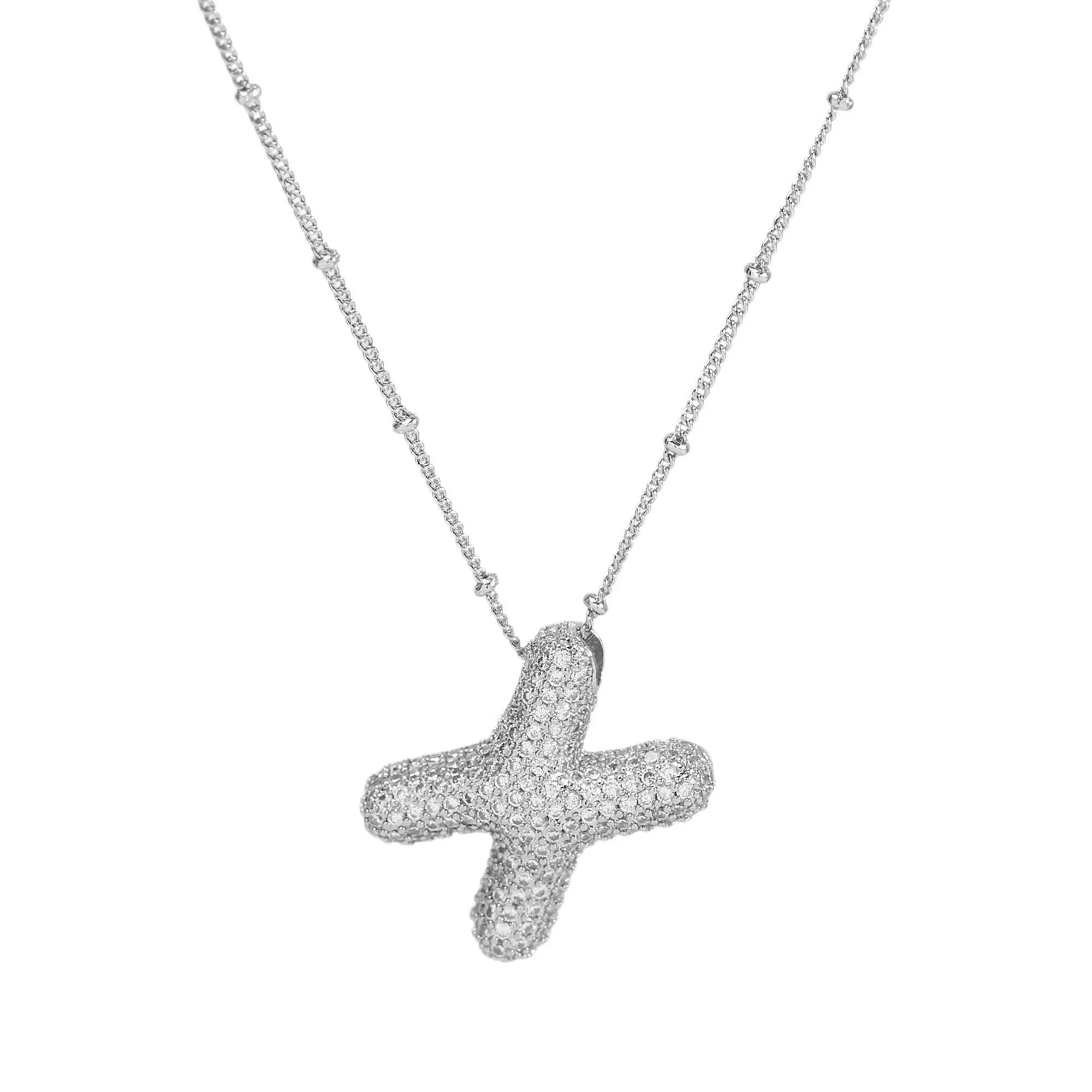 Initial CZ Balloon Bubble Sterling Silver Necklace: M