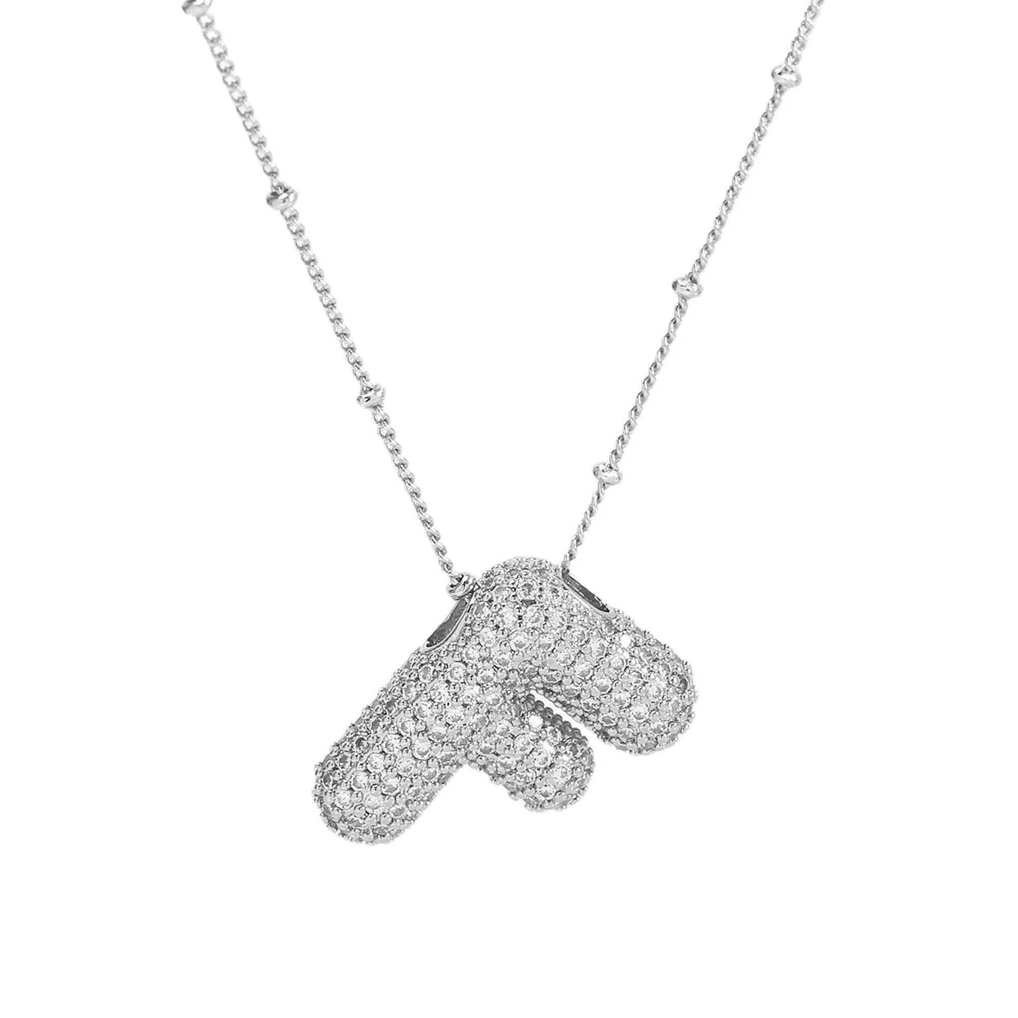 Initial CZ Balloon Bubble Sterling Silver Necklace: M