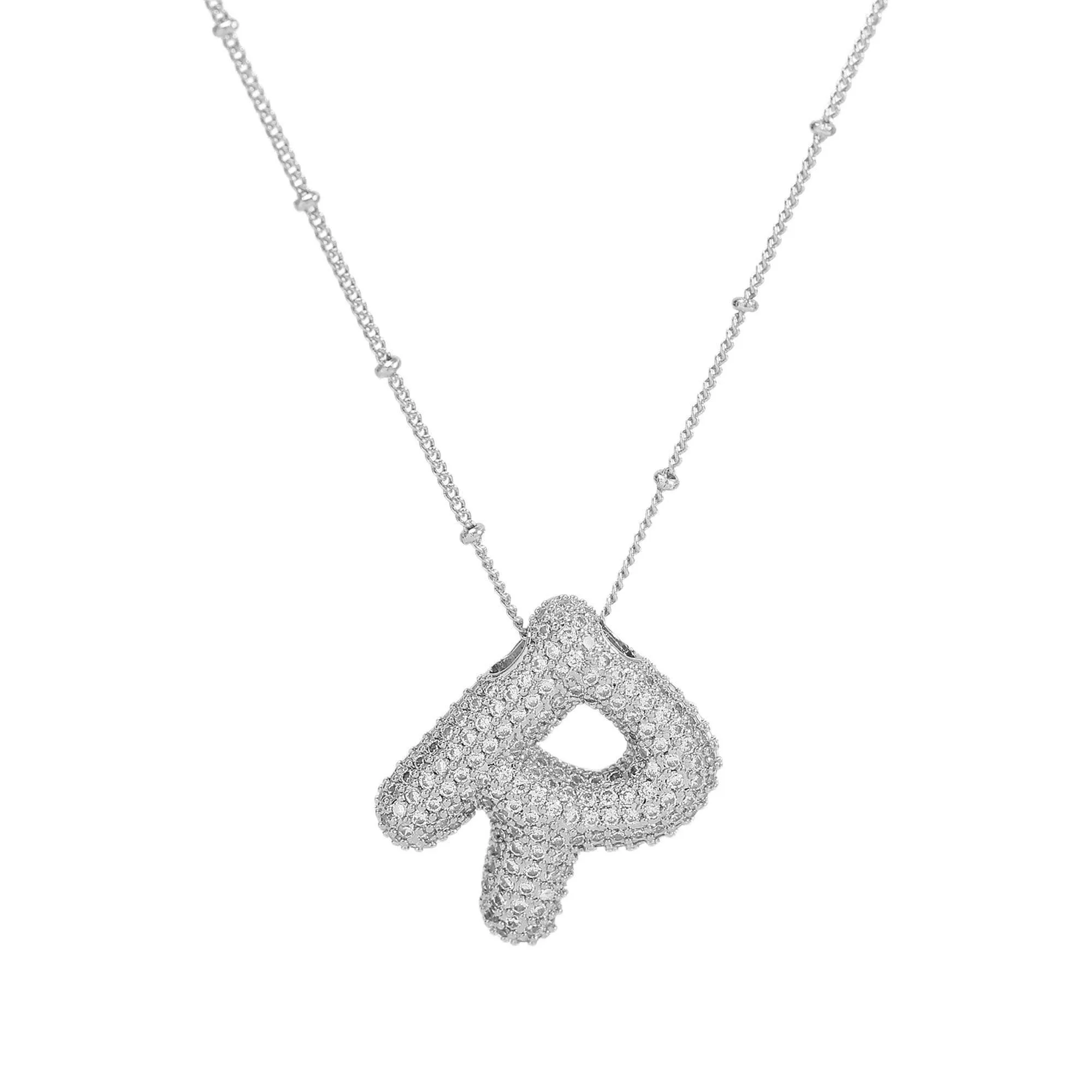 Initial CZ Balloon Bubble Sterling Silver Necklace: M