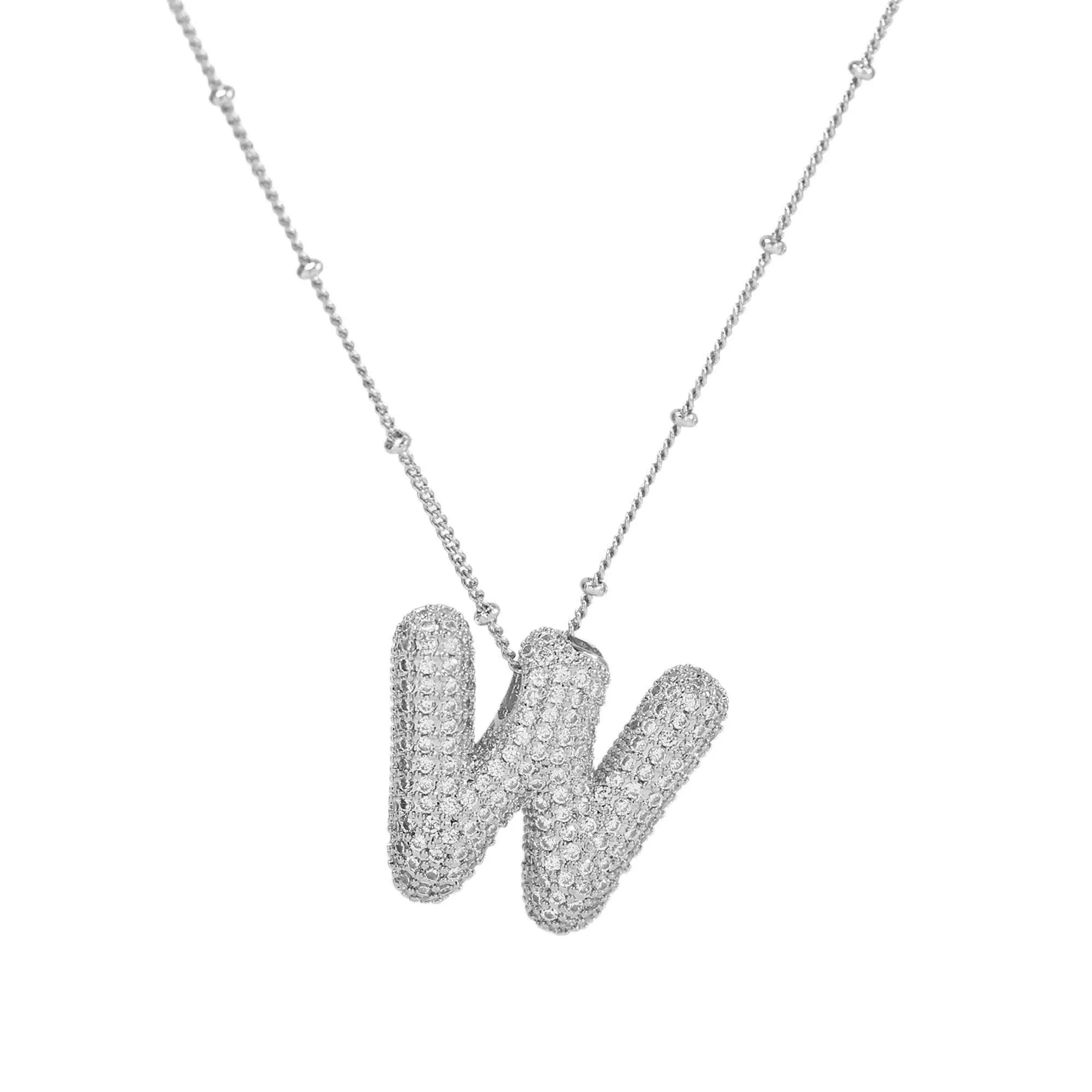 Initial CZ Balloon Bubble Sterling Silver Necklace: M