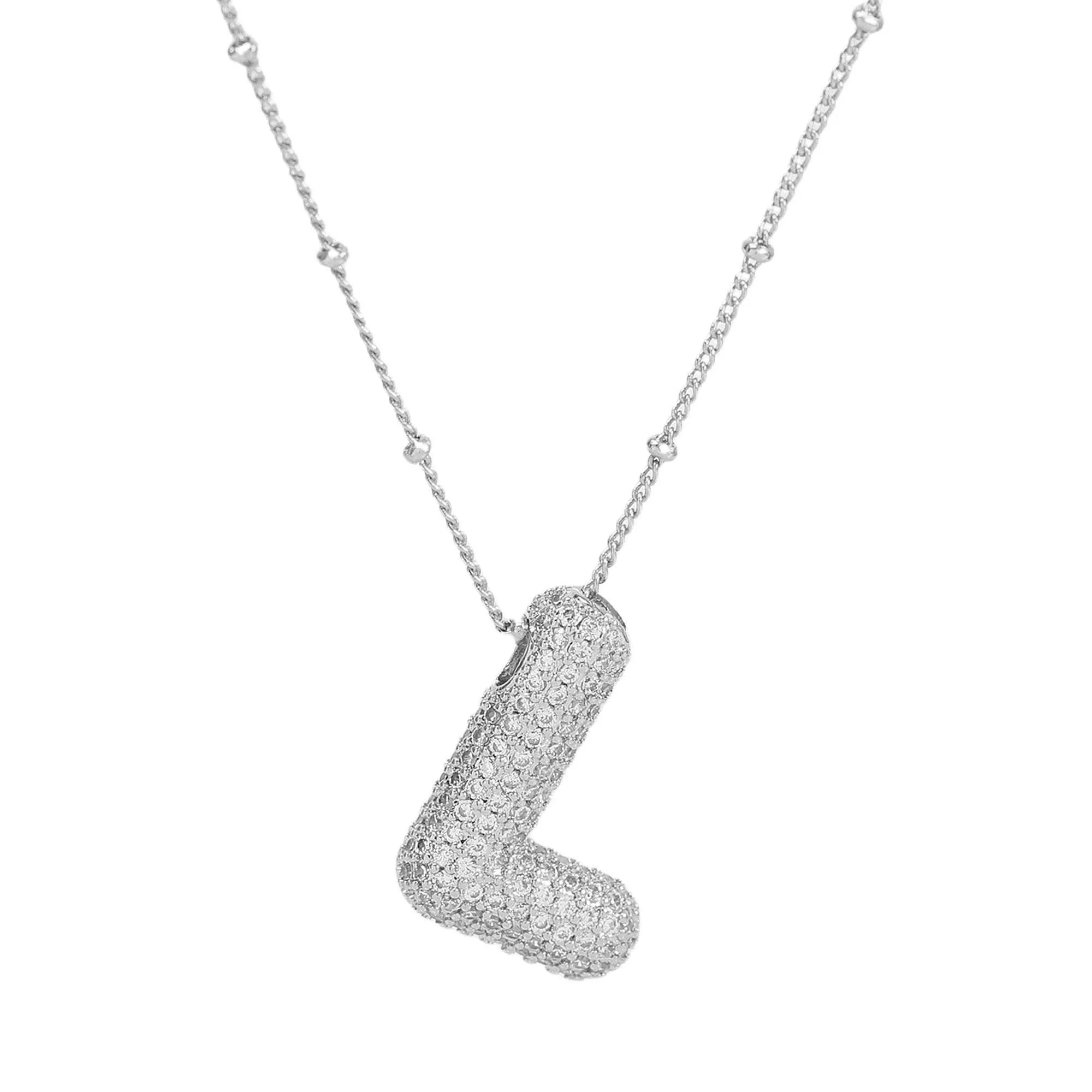 Initial CZ Balloon Bubble Sterling Silver Necklace: M