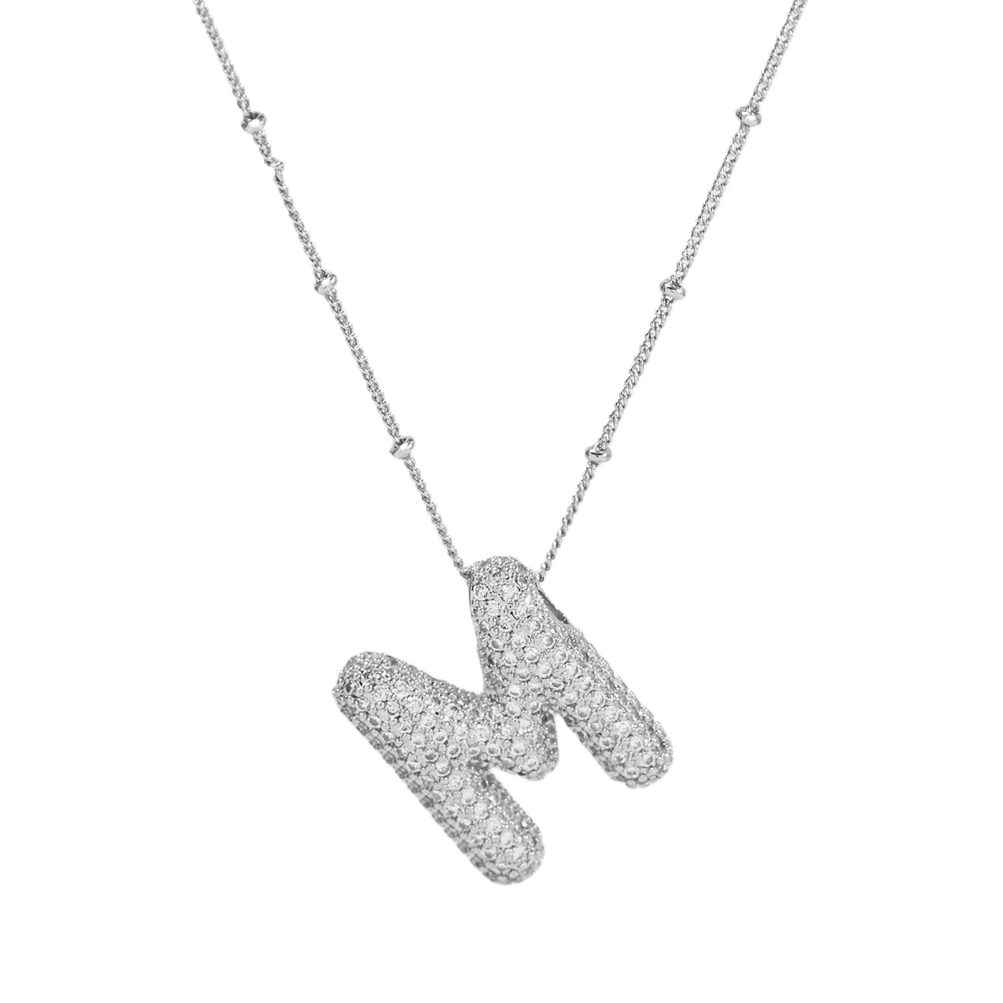 Initial CZ Balloon Bubble Sterling Silver Necklace: M