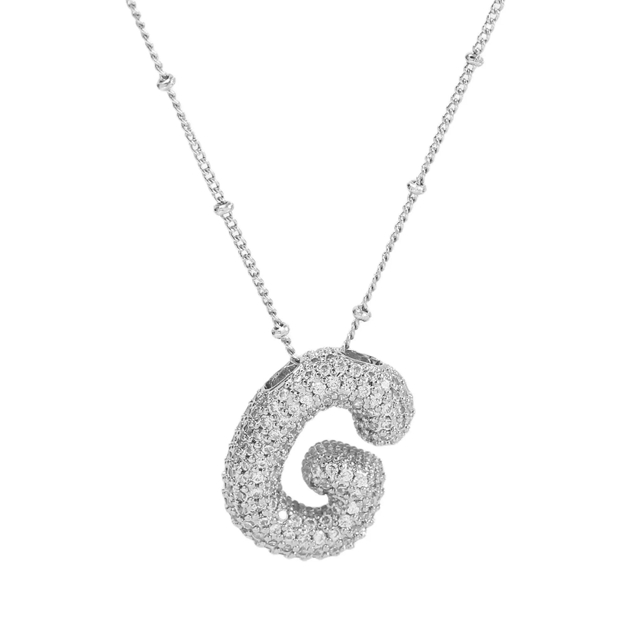 Initial CZ Balloon Bubble Sterling Silver Necklace: M