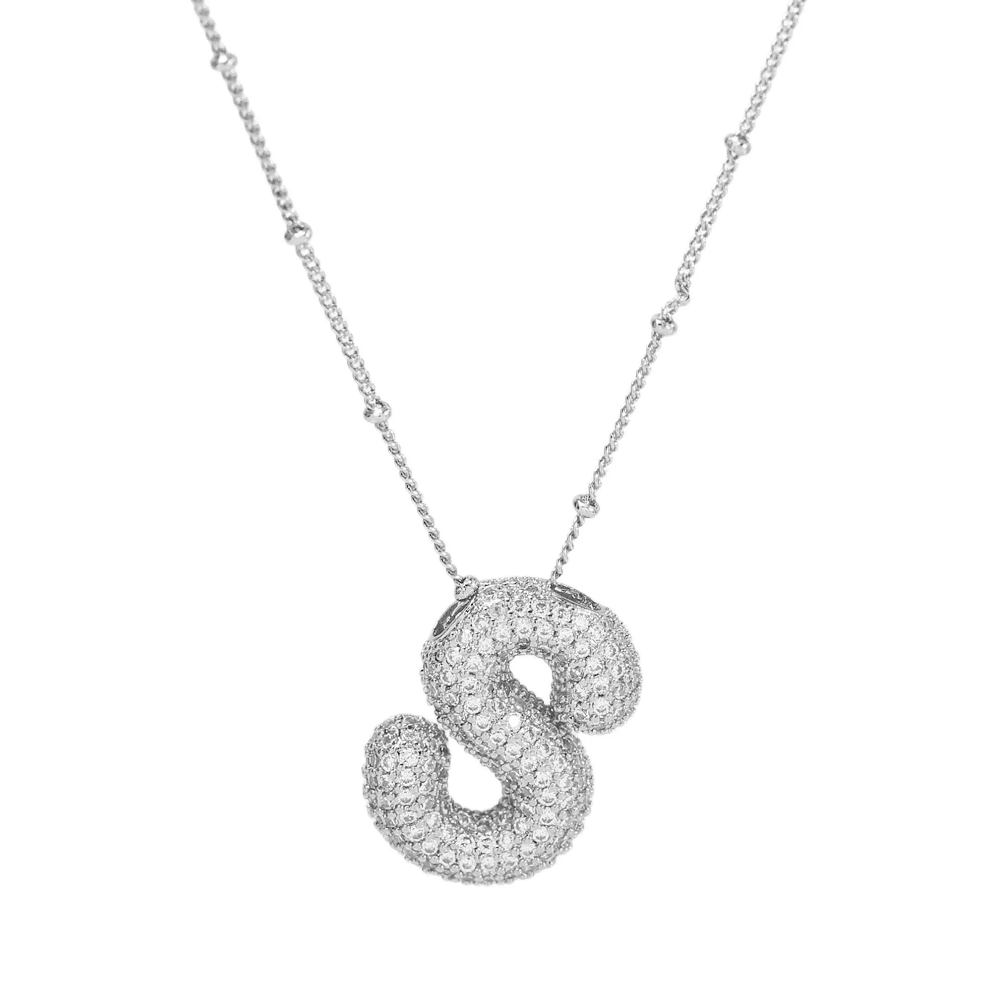 Initial CZ Balloon Bubble Sterling Silver Necklace: M