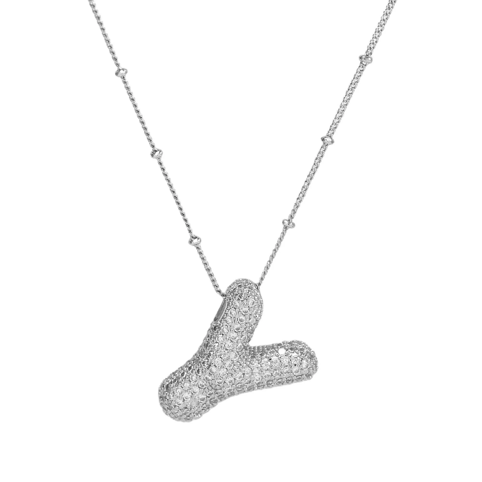 Initial CZ Balloon Bubble Sterling Silver Necklace: M