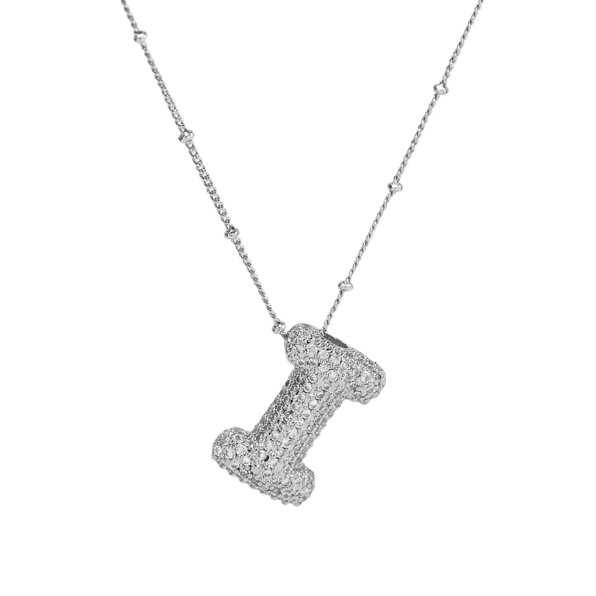 Initial CZ Balloon Bubble Sterling Silver Necklace: M