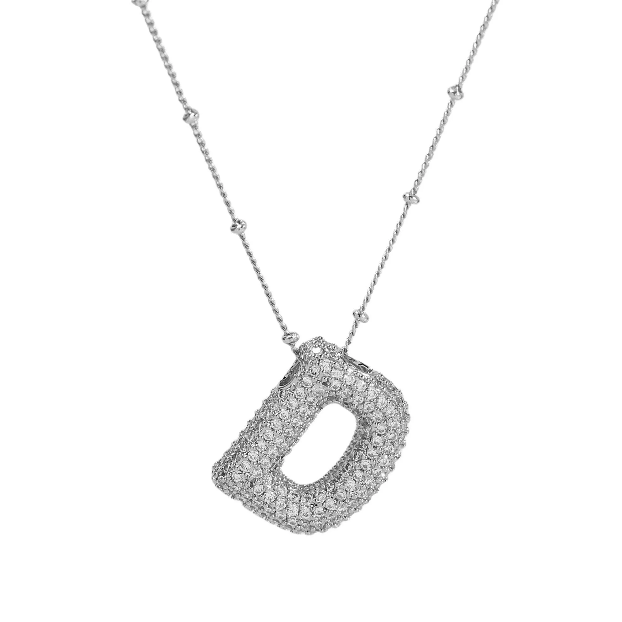 Initial CZ Balloon Bubble Sterling Silver Necklace: M