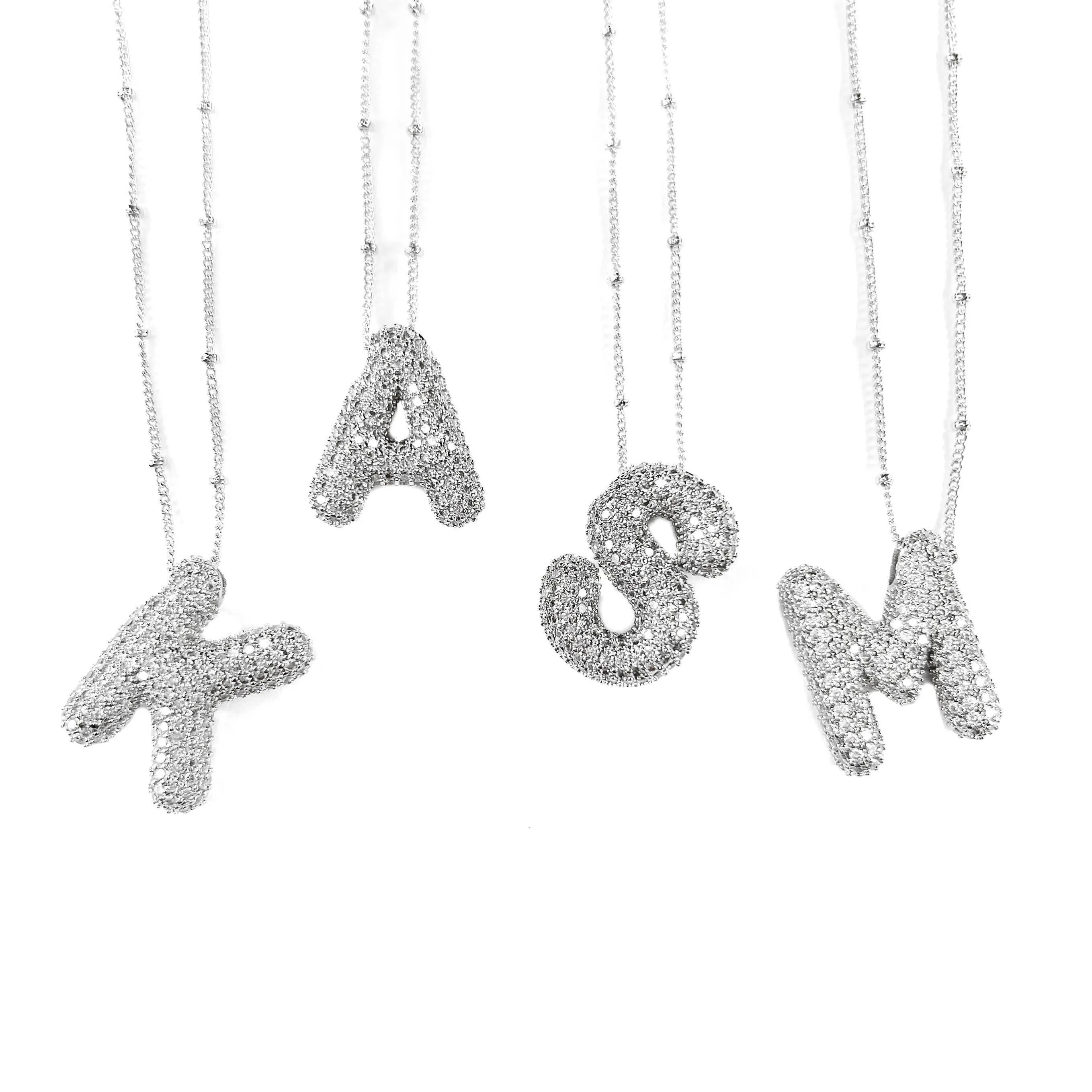 Initial CZ Balloon Bubble Sterling Silver Necklace: M