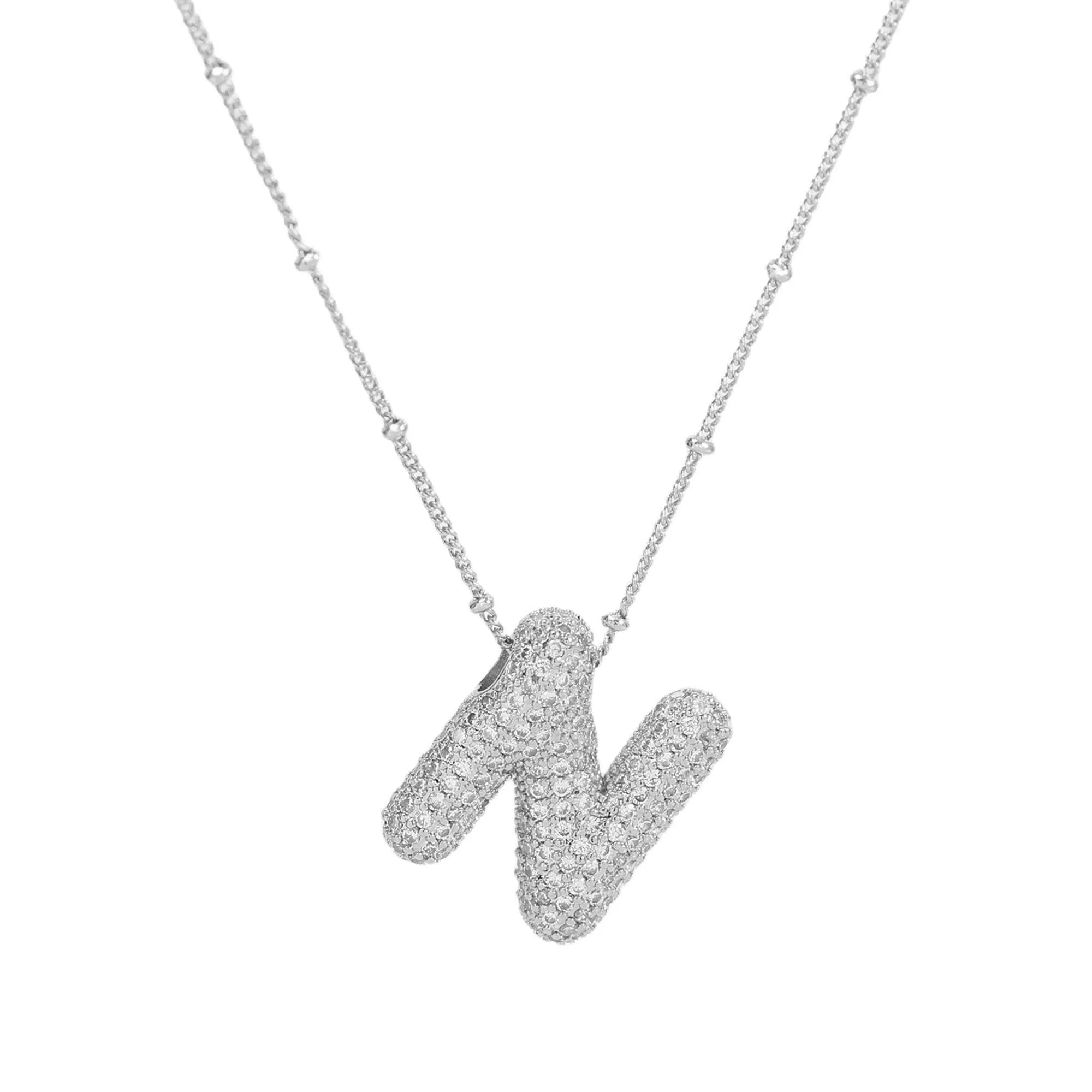 Initial CZ Balloon Bubble Sterling Silver Necklace: M