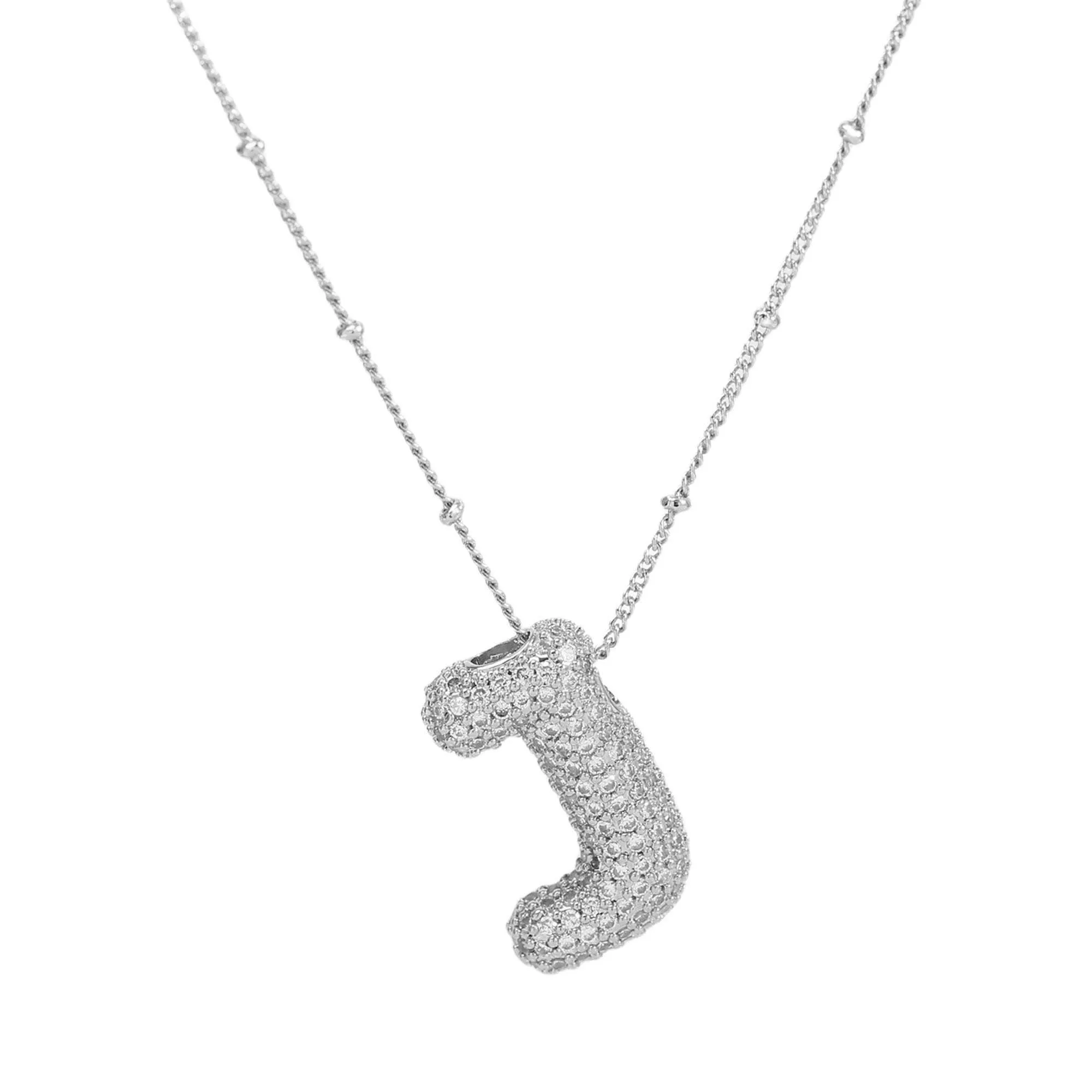 Initial CZ Balloon Bubble Sterling Silver Necklace: M