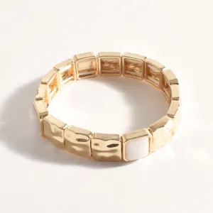 Inset Stone Stretch Bracelet (White/Gold)