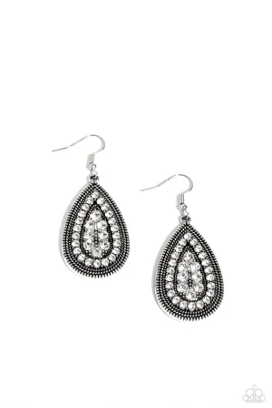 Interstellar Idol - White - Rhinestone Silver Teardrop Paparazzi Fishhook Earrings