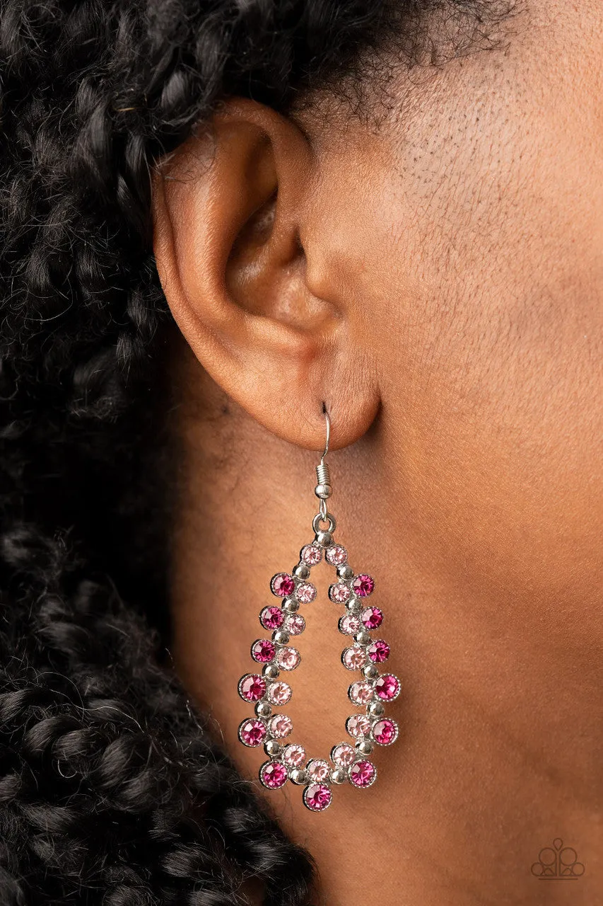 It's About to GLOW Down - Pink - Rhinestone Teardrop Paparazzi Fishhook Earrings