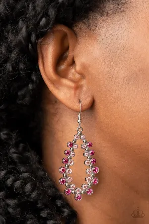 It's About to GLOW Down - Pink - Rhinestone Teardrop Paparazzi Fishhook Earrings