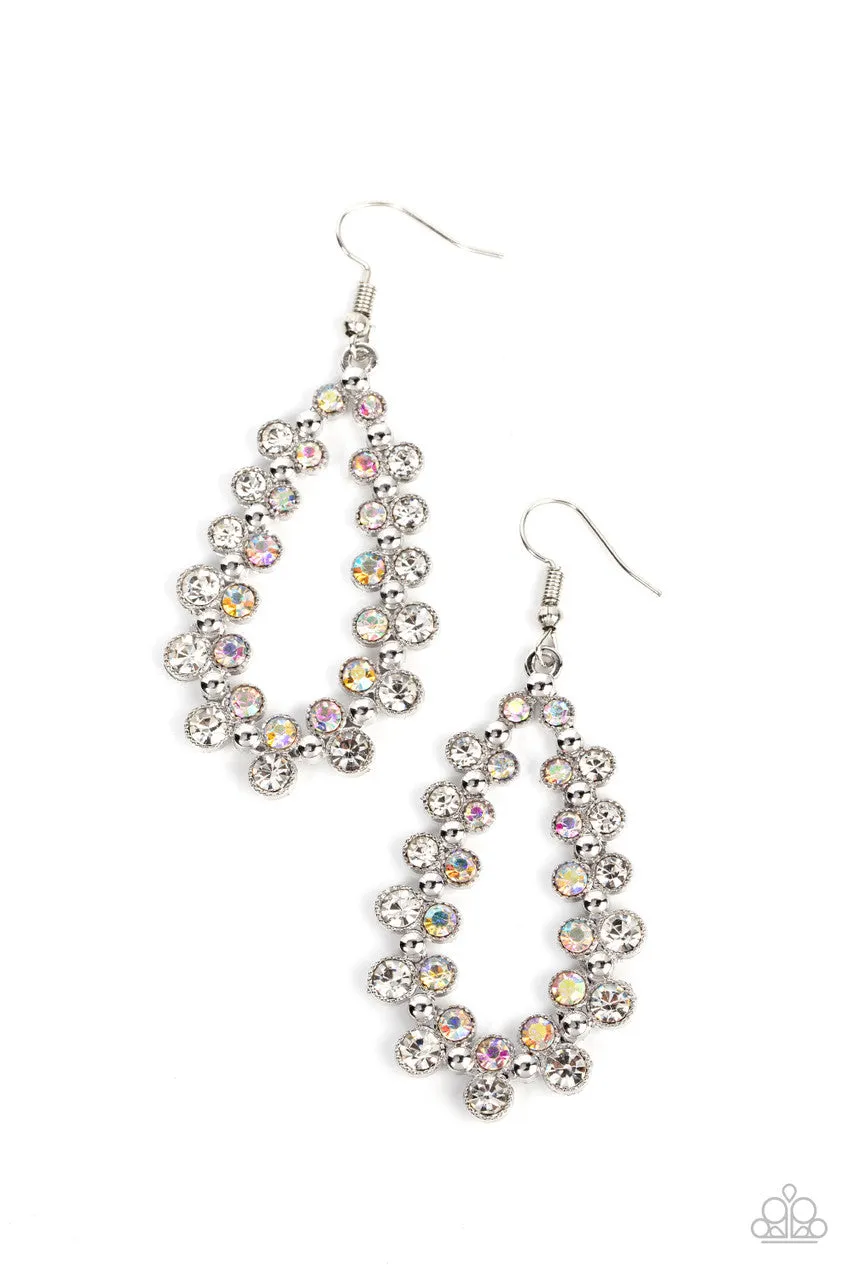 It's About to GLOW Down - White - Iridescent Rhinestone Teardrop Paparazzi Fishhook Earrings