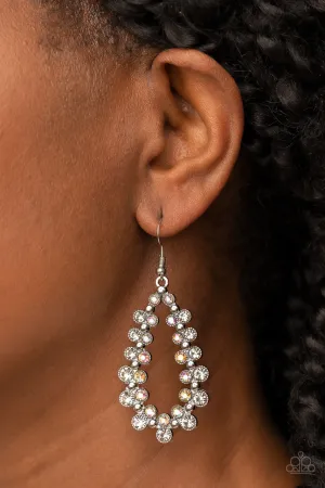 It's About to GLOW Down - White - Iridescent Rhinestone Teardrop Paparazzi Fishhook Earrings