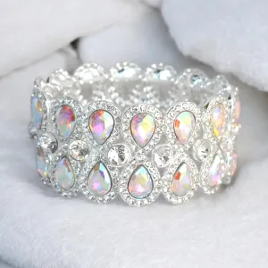 JESSICA - clear ab teardrop rhinestone stretch bracelet (silver)