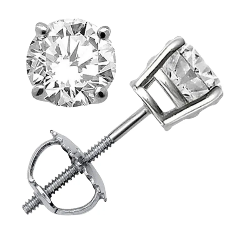 JewelMore 1/4-4 Carat 14K White Gold Screw Back Diamond Stud