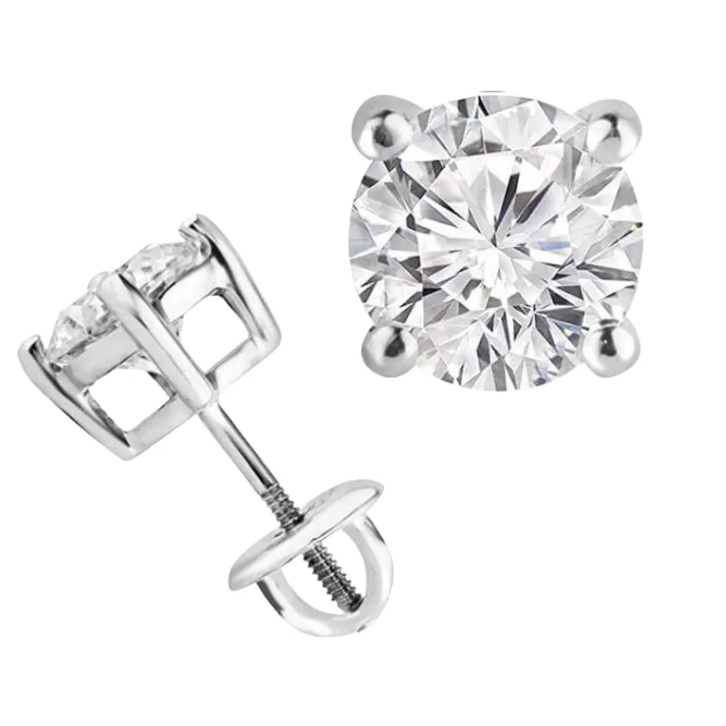 JewelMore 1/4-4 Carat 14K White Gold Screw Back Diamond Stud