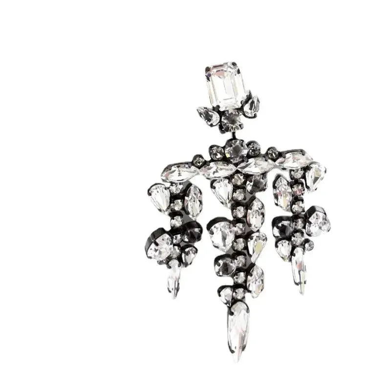 Jumbo Rhinestone Crystal Tassel Drop Earrings