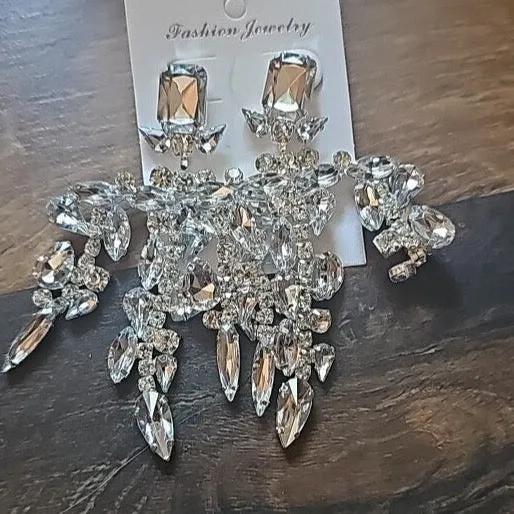 Jumbo Rhinestone Crystal Tassel Drop Earrings