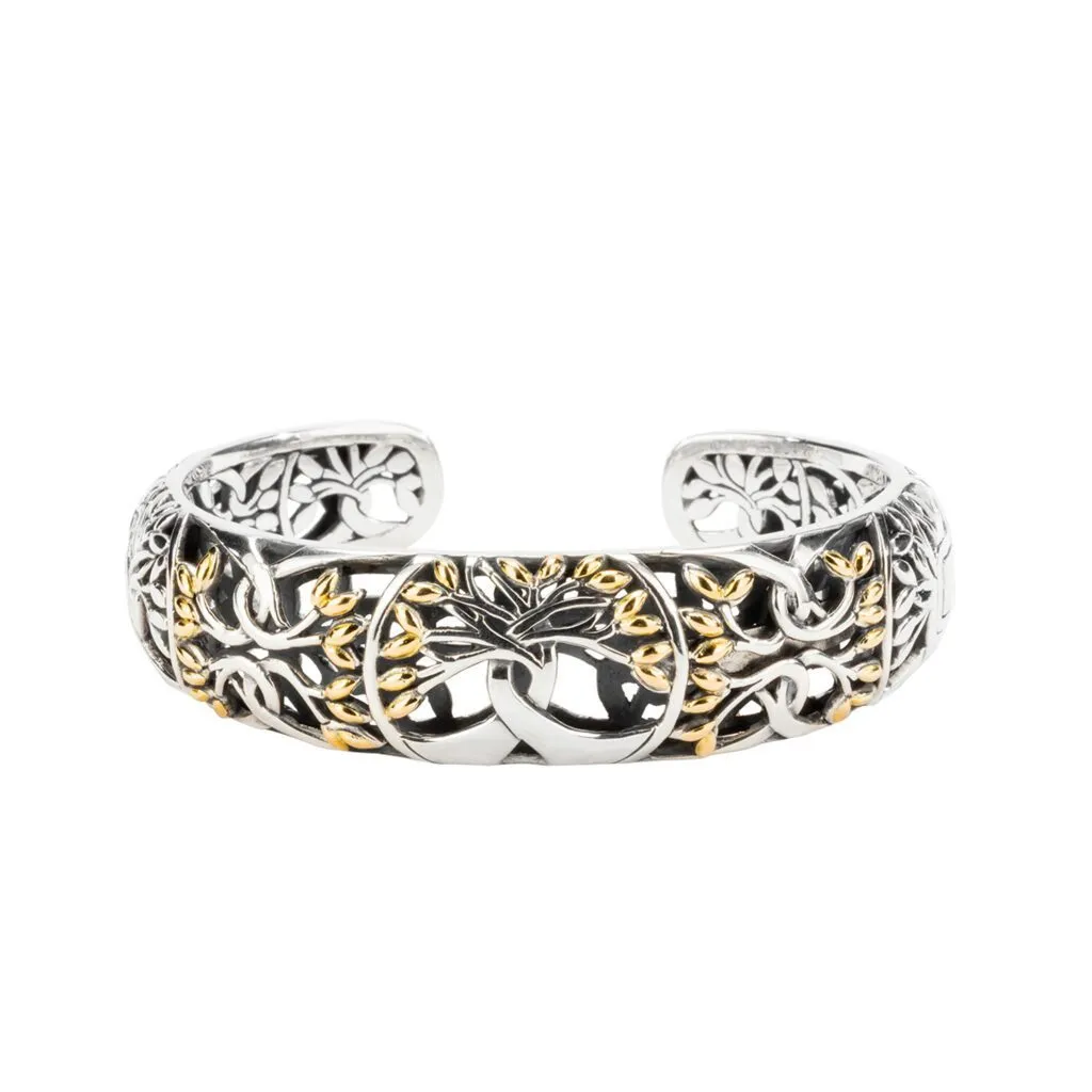 Keith Jack Tree of Life Sterling Silver and 18K Yellow Gold Bangle Bracelet