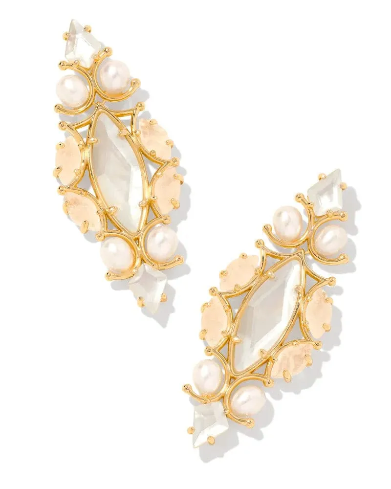 Kendra Scott-Genevieve Gold Statement Earrings in Ivory Mix