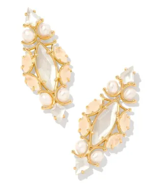 Kendra Scott-Genevieve Gold Statement Earrings in Ivory Mix
