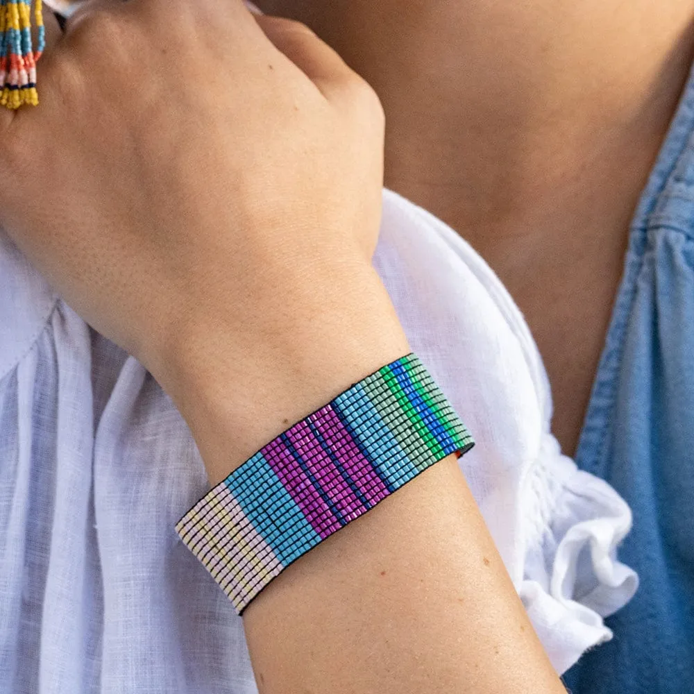 Kenzie Mixed Vertical Colorblock And Stripes Beaded Stretch Bracelet St. Tropez