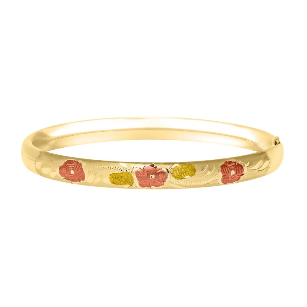 Kiddie Kraft 14K Yellow Gold Filled Hand Engraved Floral Baby Bangle Bracelet