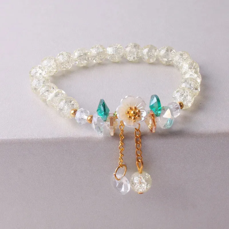 Korean Colorful Crystal Beaded Bracelet for Women Bohemian Shell Daisy Flower Pendant Elastic Bracelets Party Wedding Jewelry