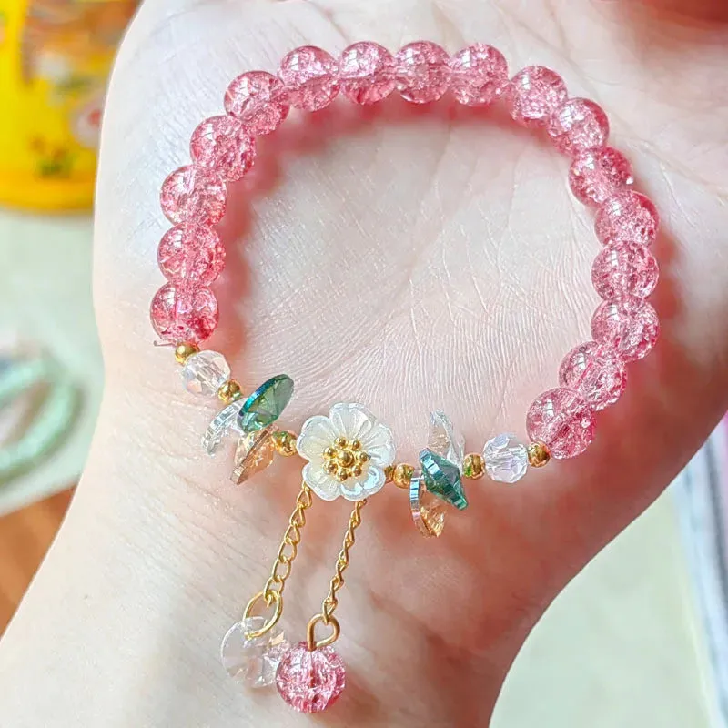 Korean Colorful Crystal Beaded Bracelet for Women Bohemian Shell Daisy Flower Pendant Elastic Bracelets Party Wedding Jewelry