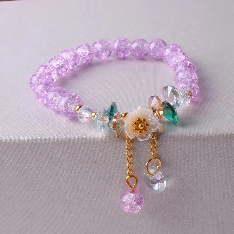 Korean Colorful Crystal Beaded Bracelet for Women Bohemian Shell Daisy Flower Pendant Elastic Bracelets Party Wedding Jewelry