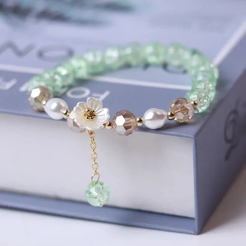 Korean Colorful Crystal Beaded Bracelet for Women Bohemian Shell Daisy Flower Pendant Elastic Bracelets Party Wedding Jewelry
