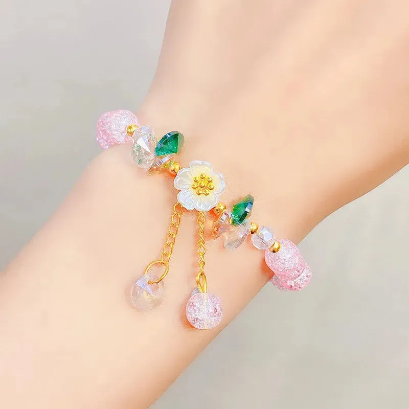 Korean Colorful Crystal Beaded Bracelet for Women Bohemian Shell Daisy Flower Pendant Elastic Bracelets Party Wedding Jewelry