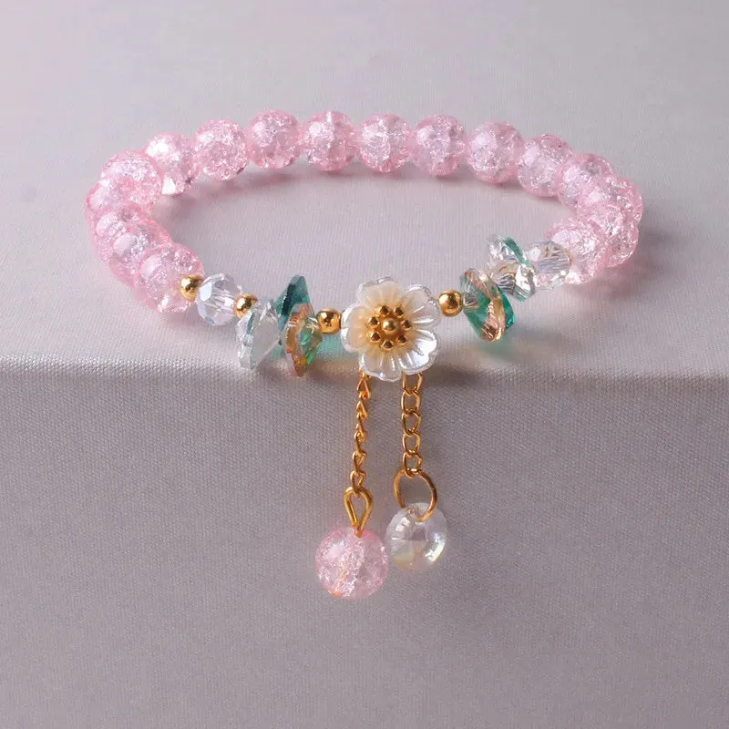 Korean Colorful Crystal Beaded Bracelet for Women Bohemian Shell Daisy Flower Pendant Elastic Bracelets Party Wedding Jewelry